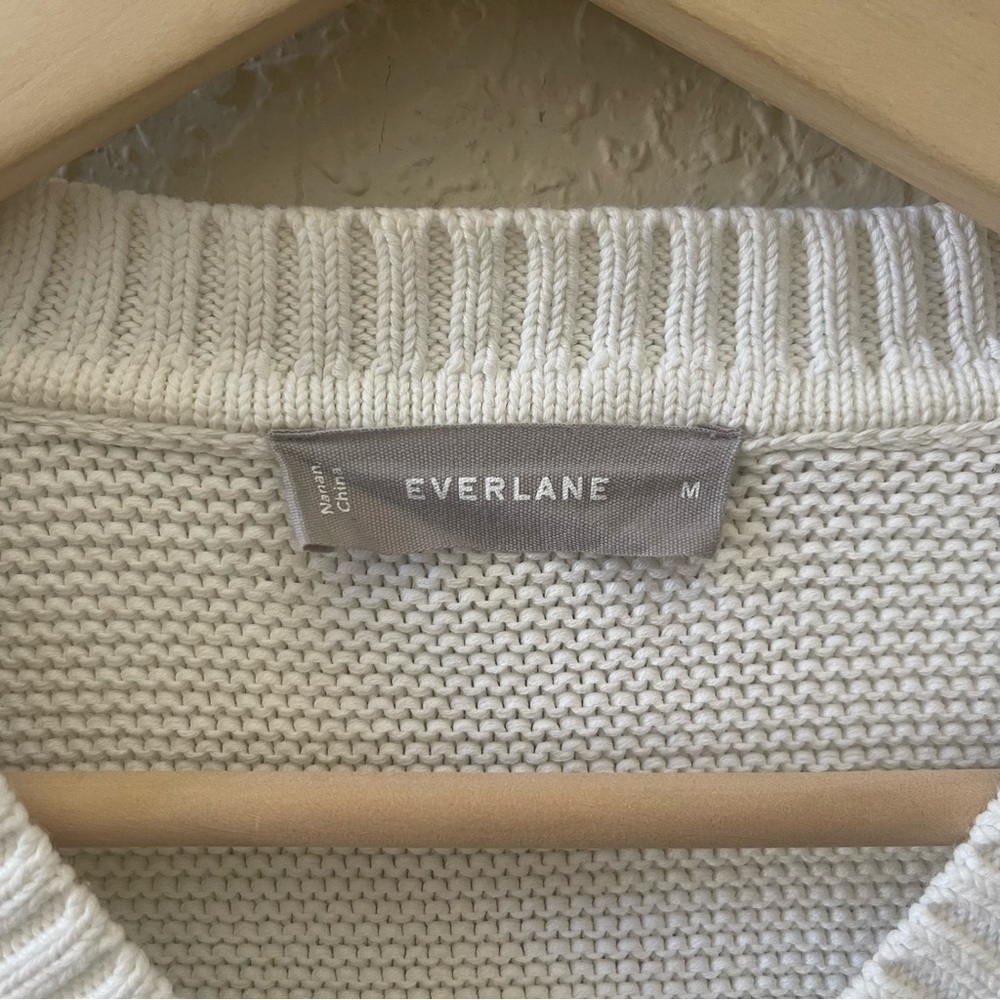 Everlane Sweater The Link Stitch V-Neck Cotton Classic Clean Girl Oversized Med - Picture 9 of 13